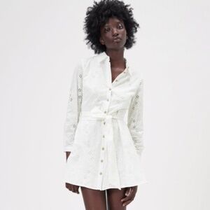 Zara white eyelet tie-waist mini dress